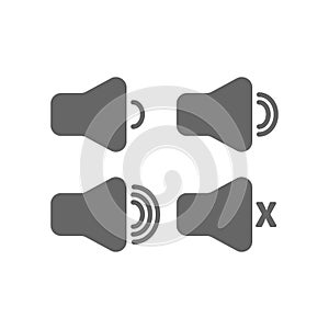 Speaker icon set. Volume control on/off mute symbol. Flat application interface sign. Vector illustration image. Isolated on white