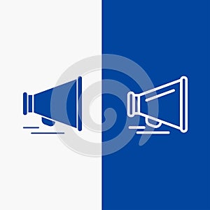 Speaker, Laud, Motivation Line and Glyph Solid icon Blue banner Line and Glyph Solid icon Blue banner