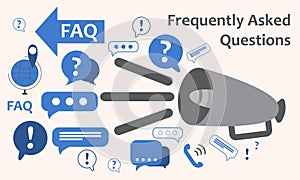 Speaker with a lot of questions exclamation marks. Information exchange theme icon, collect and analyze info. Question answer. FAQ
