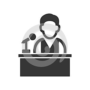 Speaker Man on Tribune Icon. Vector