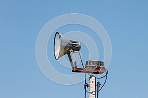 Speaker megaphone white on pole