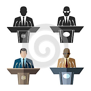 Speaker or orator icon in black and flat style