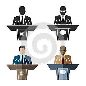 Speaker or orator icon in black and flat style photo