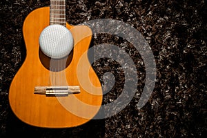 Speaker on the purple classic guitar with brown background