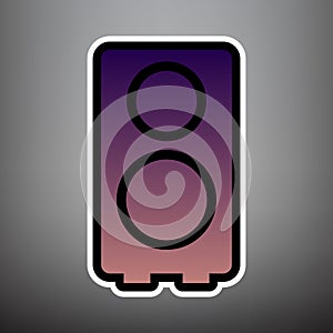Speaker sign illustration. Vector. Violet gradient icon with bla