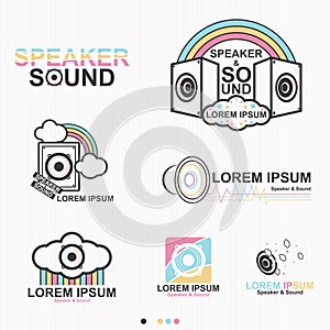 Speaker And Sound With Cloud And Rainbow Logo Set - Vector