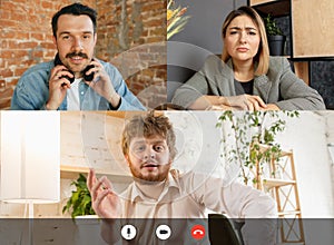 Speaker. Team working by group video call share ideas brainstorming use video conference. Collage
