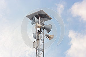 Speaker tower isolated on the communication technology background.
