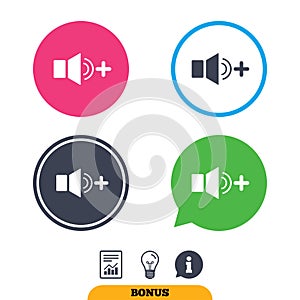 Speaker volume louder sign icon. Sound symbol.