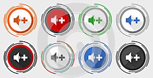 Speaker volume vector icons, set of colorful web buttons in eps 10