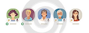 Speakers and listeners in clubhouse audio chat app flat vector illustration
