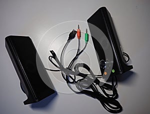 Speakers for a personal computer. Installed audio system on the desktop