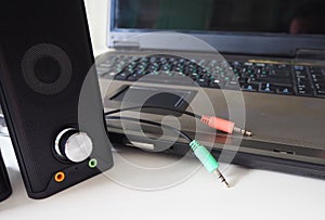 Speakers for a personal computer. Installed audio system on the desktop