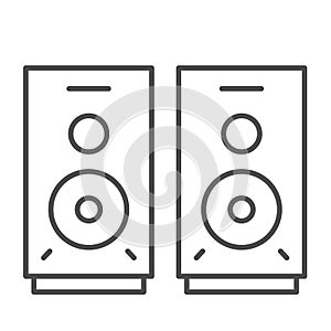 Speakers thin line icon, Media concept, audio speaker sign on white background, stereo speakers icon in outline style