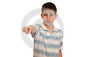 Speaking boy pointing forward