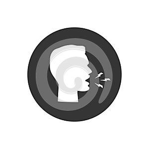 Speaking and talking man to communication white icon. Vector sign flat