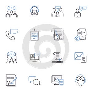 Speaking up line icons collection. Assertion, Expression, Communication, Declaration, Utterance, Pronouncement