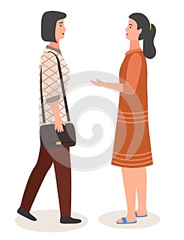 Speaking woman. Girlfriends saw each other and discuss events, tell each other about what happened