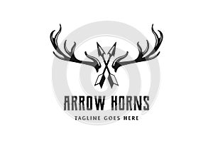 Spear Stag Deer Buck Antler Arrowhead for Hunting Logo Design Vector