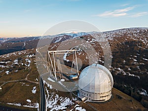 Special astrophysical observatory in the evening. Aerial view