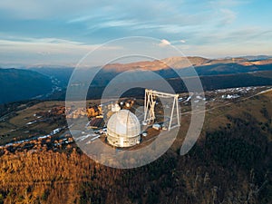 Special astrophysical observatory in the evening. Aerial view