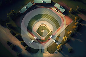 Special baseball stadium with green grass, generative ai