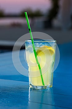 Special cocktail from the barman. Pouring alcohol to cocktail glass.