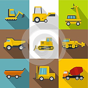 Special construction vehicles icons set