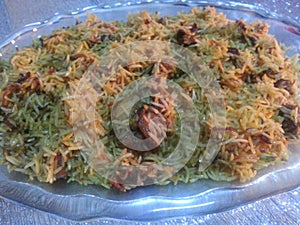 Special cooked rice dish with beef