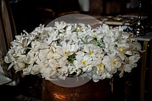 Special Decor for Baptism. The baptismal font and the priest table. Baptism ceremony