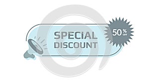 Special discount. 50% off. Megaphone with bubble speech. Concept for promotion and advertising. Sticker for best stock sales.