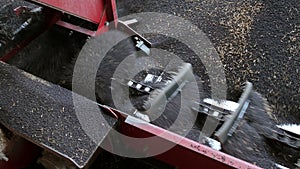 Special drying equipment working with rapeseeds. Close up