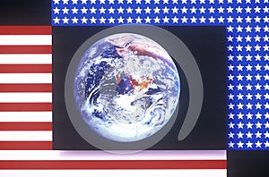 Special effects: American flag and the planet Earth