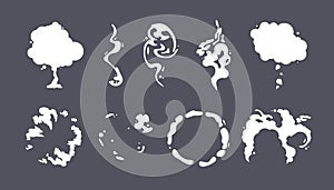 Special Effects Template Vector Smoke Set. Cartoon steam clouds, puff, mist, fog, watery vapour or dust explosion