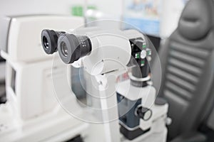 Special equipment for eye examination in oculist lab