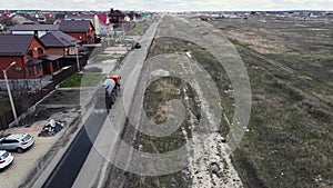 special equipment makes road repairs 4k aerial footage