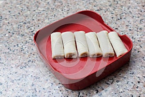 Special fish rolls made from fish roll with minced pork inside which was served in Shabu or Sukiyaki restaurant