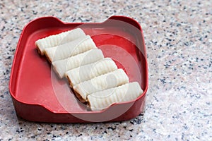 Special fish rolls made from fish roll with minced pork inside which was served in Shabu or Sukiyaki restaurant