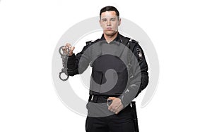 Special force soldier holds handcuffs
