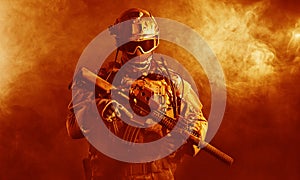 Special forces soldier in the fire