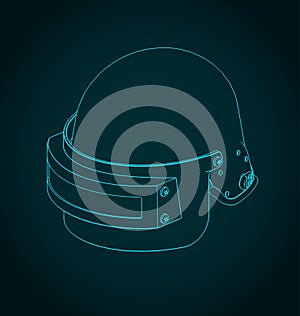 Special forces soldier helmet isometric blueprint