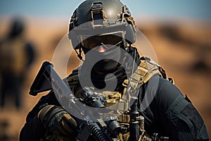 Special forces soldier with rifle