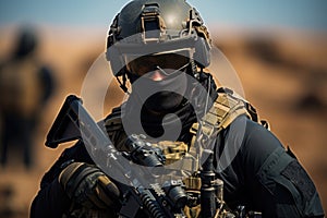 Special forces soldier with rifle photo