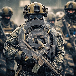 Special Forces soldiers and their advanced helmets super realistic