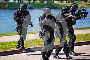 Special forces tactical team of four in action