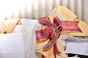 Special gift box tied yellow bow ribbon