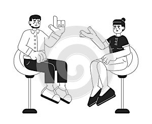 Special guest presenter conference black and white cartoon flat illustration