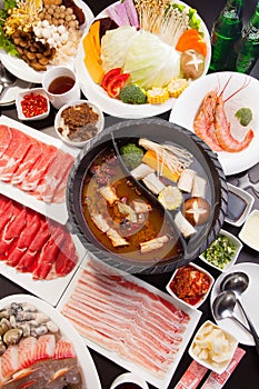 A special hot pot in Chinese style with beef, pork, seafood, mus