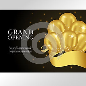Special luxury grand opening party celebration with 3D golden flying helium balloon and gold ribbon