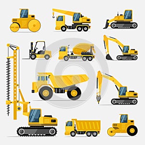 Special machines for the construction work vector illustration